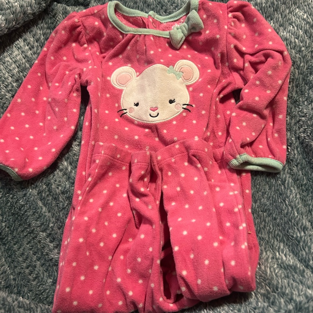Carter's Pink Polka Dot Fleece Pajama Set with Mouse Appliqué